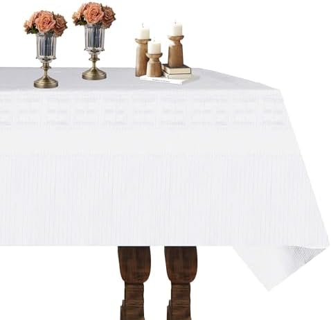 [6 Pack] White Paper Tablecloth Disposable for Rectangle Tables, 54 X 108 Inch Party Table Cover with Plastic Backing, Waterproof 3 Ply Table Cloth for Wedding Christmas Bachelorette, New Pattern - Image 2
