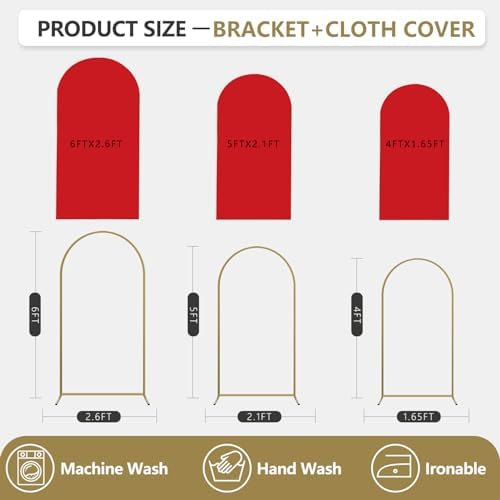 Arch Backdrop Stand and Cover Set, 3 Metal Balloon Arch Backdrop 4ft 5ft 6ft, Gold Arched Stand Frame for Wedding, Parties,Birthday, Backdrop Decorations (Red,4ft+5ft+6ft) - Image 2