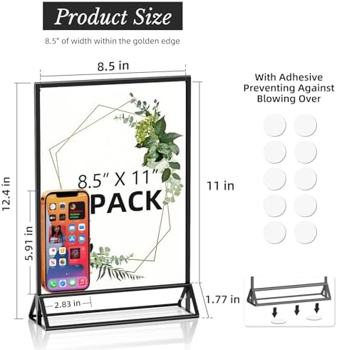 PPH-Sisy Acrylic Sign Holder 8.5x11 Double-Sided Black Picture Frames Clear Sign Holder for Flyer Holder Menu Holder Wedding Table Number Holder Photo Frame - 6 Pack - Image 3