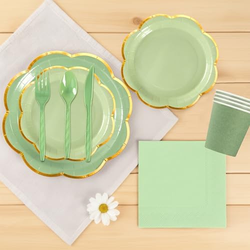 350Pcs Sage Green Paper Plates and Napkins Party Supplies for 50 Guests - Image 7