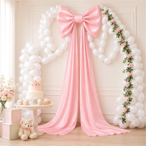 Giant Pink Bow with 100 Balloons Flower Vine for Wedding Backdrop - Image 6