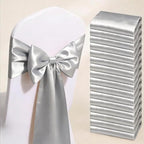 50 Pack Satin Silver Chair Ribbons for Wedding Party Decor by GANKAR