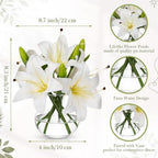 Zeyune 2 Pack White Lily Faux Flowers with Vase Silk Flowers in Vase - Image 3