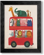 Black Framed Cute Colorful Animal Canvas Wall Art Modern Funny Kids Posters Safari Animals On Red Bus Scene Prints For Toddler Bedroom Nursery Wall Decor 08x10 inch by Medpol