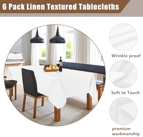 Fitable 6 Pack White Faux Linen Tablecloths Rectangle 90x132 Inch - Image 5