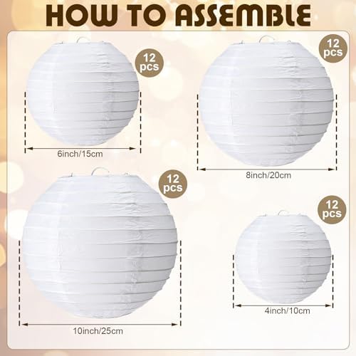 Treela 48 Pcs Paper Lanterns Party Decorations Round, White - Image 3