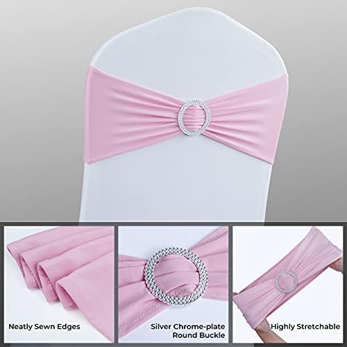 Babenest 50PCS Spandex Chair Sashes Bows with Buckle for Wedding Deco, Pink - Image 5