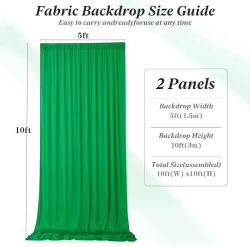 10 ft x 10 ft Wrinkle Free Green Backdrop Curtain for Parties, 2 Panels 10ft Polyester Green Photo Backdrop Drapes for Graduation Birthday Wedding Party Stage Curtains - Image 5