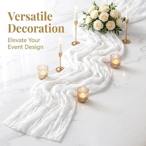 20 Pack White 17 x 108 Inch Cheesecloth Table Runner - Boho Gauze Sheer Fabric for Wedding Baby Shower Party Home Decor - Image 5