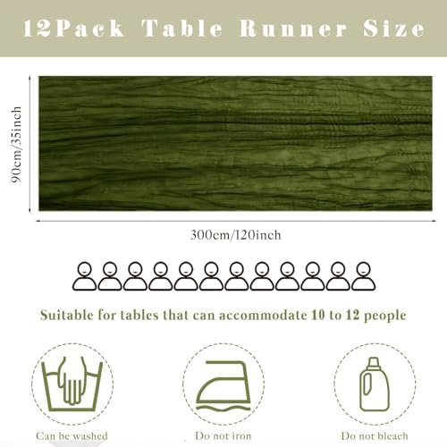 12 Pieces 10FT Olive Green Cheesecloth Table Runner Boho Gauze Fabric Runner for Tables Rustic Sheer Runner for Wedding Bridal Shower Birthday Holiday Party Table Arbor Decor (35 x 120 Inches Long) - Image 3