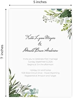 Canopy Street Personalized Greenery Script Invitations / 25 Custom Modern Wedding Invites With White Envelopes / 5" x 7" Flat Watercolor Botanical Party Invite/Made In The USA - Image 5