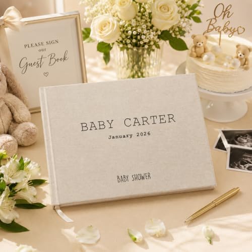 Personalized Linen Baby Shower Guest Book, Custom Photo Album 29 x 21.5 cm by Raipile