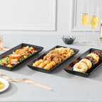 MALACASA 3 Tier Serving Trays for Party, 14 Inch Porcelain Black Trays for Serving Food, Dessert Stand with Collapsible Gold Metal Rack - Image 7