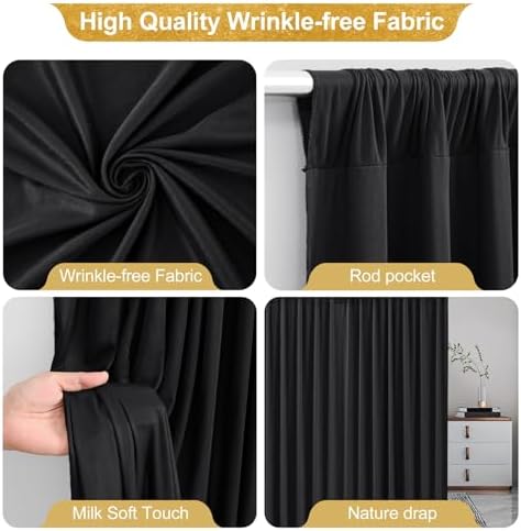 24x10FT Black Backdrop Curtains for Wedding Parties, Wrinkle Free Polyester Photography Backdrop Drapes for Wedding Baby Shower Birthday Parties Stage Background Stand Decorations 4x10ft,6 Panels - Image 2