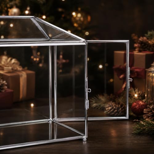 12.6" x 6" x 9" Wedding Glass Card Box with Slot and Lock for Wishing Well, Keepsake, Envelope - Birthday Party Reception Decor, Silver (Glass Box Only) Slot Length 7.3 Inches - Image 6