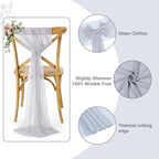 MDS Pack of 125 Chiffon Chair Sashes for Wedding & Event Décor - Cool Gray - Image 3