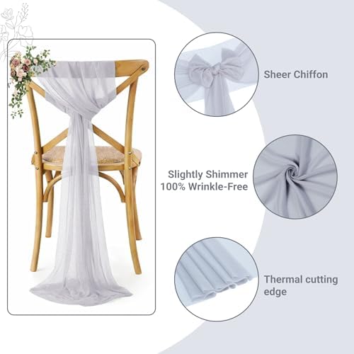MDS Pack of 125 Chiffon Chair Sashes for Wedding & Event Décor - Cool Gray - Image 3