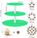 J JOYSAY Bright Green Pattern Acrylic Cupcake Stand 3 Tier Dessert Table Display Set Clear Cake Stands for Wedding Baby Shower Party Decorations Easy Assembly Donut Tower - Image 3