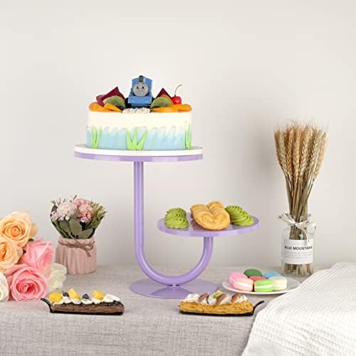 2 Tier Cake Stand, Metal Cupcake Stand Dessert Display Trays of 10/8 Inch, Tall Cake Stand for Wedding, Baby Shower, Home Decor, Throw Events and Parties (Purple) - Image 6