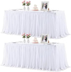 2 Pack 6ft White Table Cloths Rectangle Tulle Tablecloth Fitted White Tablecloths for 6 foot Rectangle Tables Stretch Spandex Table Cover for Parties Wedding Birthday Events Banquet Desk Table Skirt by HBBMAGIC