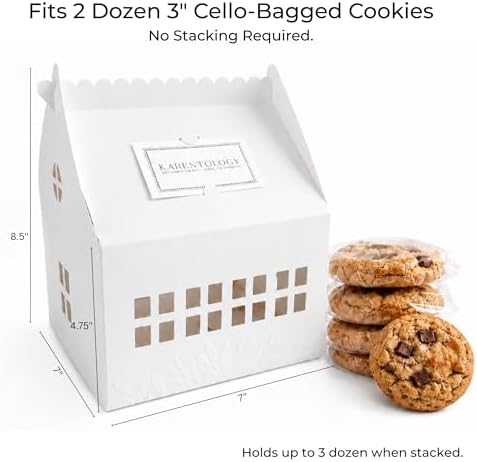 20 Pcs Large Cottage House Cookie Boxes with Window & Business Card Holder, White 7 x 7 x 8.5 in Gable Bakery Gift Boxes for 2 Dozen Cookies, Treats, Desserts, Realtor Gifts & Party Favors - Image 2