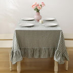 Sage Green White Gingham Ruffle Tablecloth Rectangular 120“x60” by KMASANIJI
