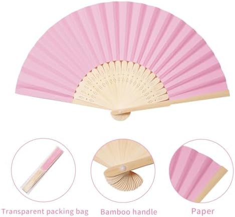 Sepwedd 50pcs Pink Paper Hand Fan Bamboo Folding Fan Handheld Paper Fan - Image 6