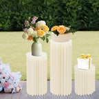 3Pcs Cylinder Stands for Party, Set of 3 Foldable Cardboard Cylinder Stands, Round Display Pedestals, 66 lbs Load Capacity, White Paper & PVC Party Centerpiece for Wedding Birthday Garden Event Decor - Image 4