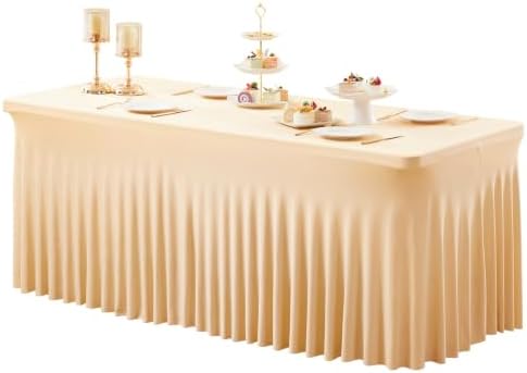 1 Pack Dark Champagne Spandex Tableclothes for 6 Foot Rectangle Tables, Wrinkle Free 6ft Fitted Table Cover Stretch Table Cloth Desk Skirt for Weddings Baby Shower Birthday Party Banquet Decorations by PartyTalk