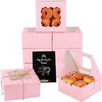 qiqee Pink Bakery Box with Window 100packs 6x6x3 Pink Cookie Boxes Pastry Box for Wedding Favor Birthday ＆ Party by Qiqee