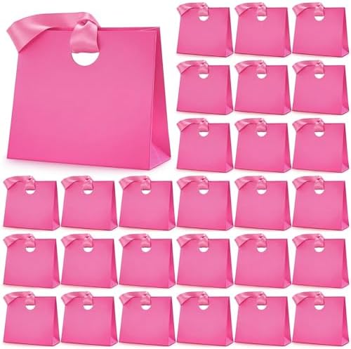 Feifeiya 30 Pcs Small Hot Pink Gift Bags with Ribbon Handle by Feifeiya