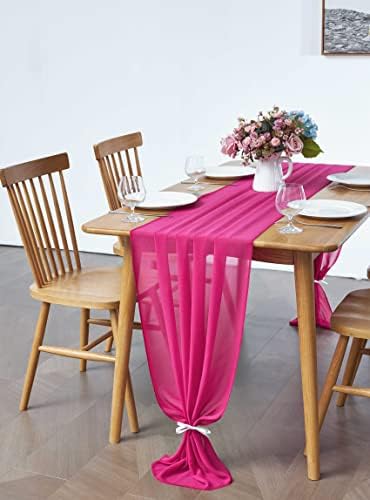 Pufogu 5 Pack 10Ft Hot Pink Chiffon Table Runner Sheer 29x120 Inch - Image 5