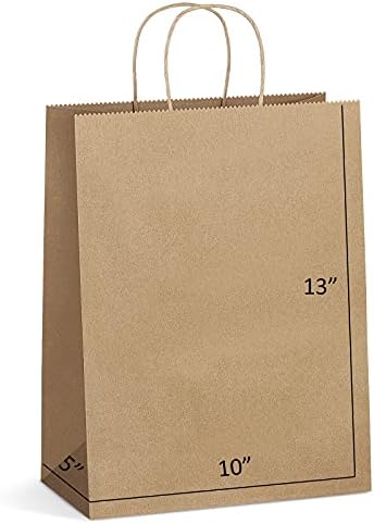 Eupako 10x5x13 Brown Paper Bags 100 Pack, Kraft Gift Bags with Handles by Eupako