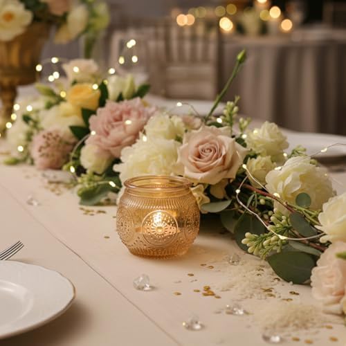 24 Pcs Gold Candle Holders Bulk- Floral Style Tealight Candle Holders for Wedding Table Decor, Gold Centerpieces for Table, Bridal Shower, Birthday, Reception Party Decorations - Image 5