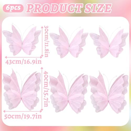 SUNBEAUTY 3D Large Pink Butterfly Decorations, Mariposas Grandes para Decoracion 20 Inch, 16 Inch Giant Hanging Butterflies for Baby Shower Birthday Wall Spring Summer Decor for Girls, Women 6pcs - Image 2