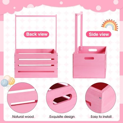 Barydat Wood Baby Shower Basket with Hanger Rack Crate Closet, Pink - Image 3