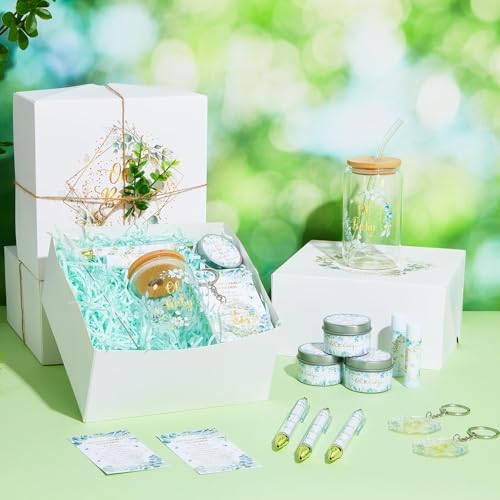 Hoolerry 6 Sets 72 Pcs Baby Shower Prizes for Game Favors Include Glass Cups Baby Shower Winners Present Box Lipstick Pen Candle Keychain Guests Wedding Gift(Greenery) - Image 4