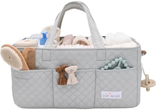Lily Miles Baby Diaper Caddy Organizer, Nursery Storage Tote for Newborn Essentials and Diaper Change Station, Gift for Baby Shower and Registry Must-Have (Heather Gray) by LilyMiles