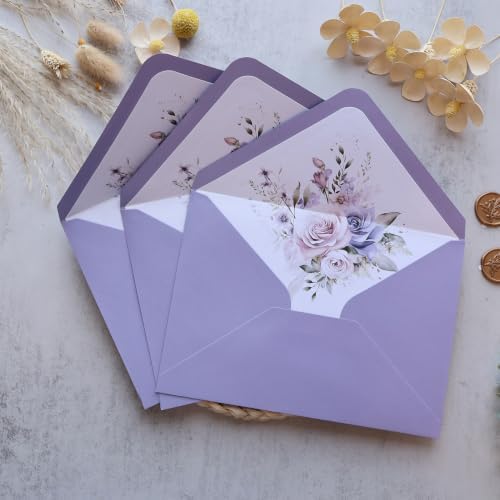 50PCS A7 Purple Envelopes with Floral Liner, 5.3×7.6" Envelopes - Image 4