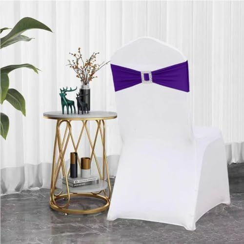 Spandex Purple Chair Sashes Bows 50 PCS Stretch Chair Cover Band - Image 3