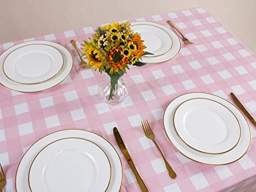 Kesfey 12 Packs Pink Gingham Tablecloth 54 x 108 Inches Pink and White Checkered Table Cloths Party Picnic Disposable Table Covers Splashproof Plastic Checkered Gingham Tablecover for Dinners Party - Image 7