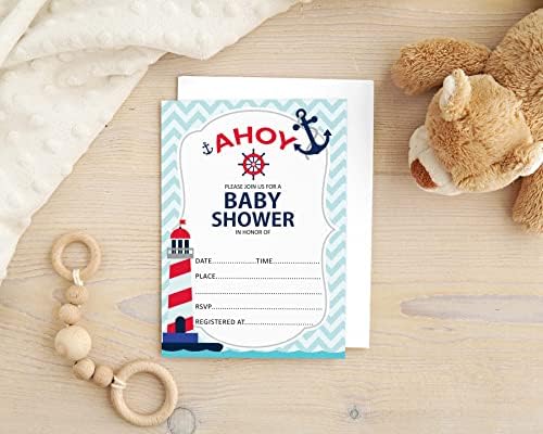 Pack of 30, Boy/Boy Baby Shower Party Collection, Baby Shower Invitation Cards, Fill in the Blank Invites WIth Envelopes, Pirates Theme Party Supplies - Image 5