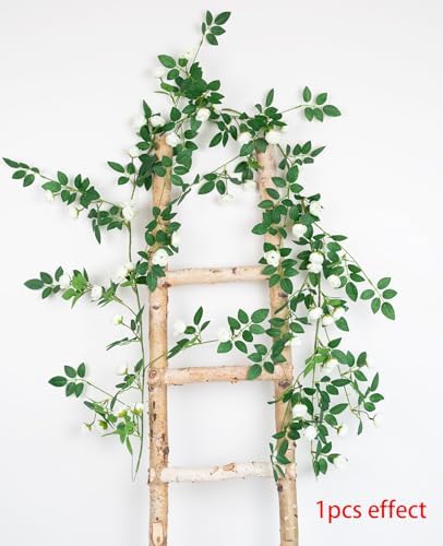 2PCS x 6FT Rose Garland Artificial Flower Vine for Home Decor, White - Image 2