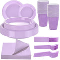 WELLIFE 210Pcs Purple Plastic Plates,Party Plates and Cups and Napkins Sets by WELLIFE