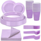 WELLIFE 210Pcs Purple Plastic Plates,Party Plates and Cups and Napkins Sets by WELLIFE