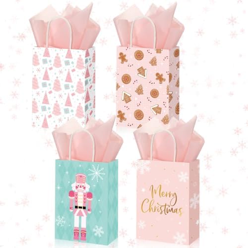 Zhanmai 48 Pcs Pink Christmas Gift Bags with Tissue Paper,Pastel by Zhanmai