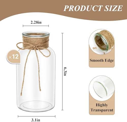 12Pack Mason Jars for Centerpiece Glass Flower Bud Vase Transparent Vases - Image 2