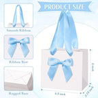 Kolldenn 50 Pcs Small White Gift Bags Bulk with Blue Bow Ribbon Handles - Image 3