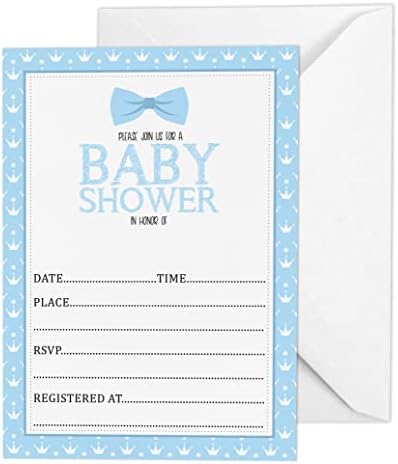 Pack of 30, Boy/Boy Baby Shower Party Collection, Baby Shower Invitation Cards, Fill in the Blank Invites WIth Envelopes, Little Man Theme Party Supplies by Inkdotpot