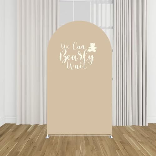 Light Brown Arch Backdrop Covers Baby Shower Birthday Party Decorations We Can Bearly Wait Arches Background Stretchy Fabric Cover Wedding Parties Decors (4x7.2FT) - Image 3